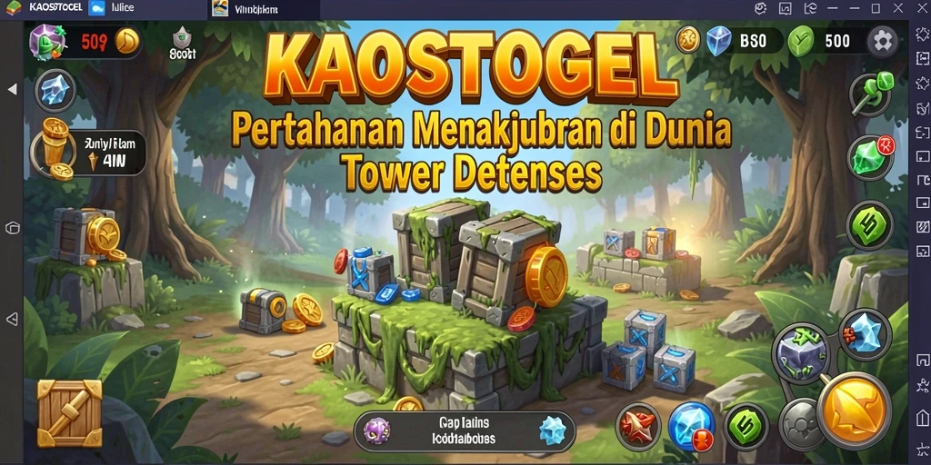 Tampilan gameplay menegangkan di KAOSTOGEL dengan menara melawan gelombang musuh.
