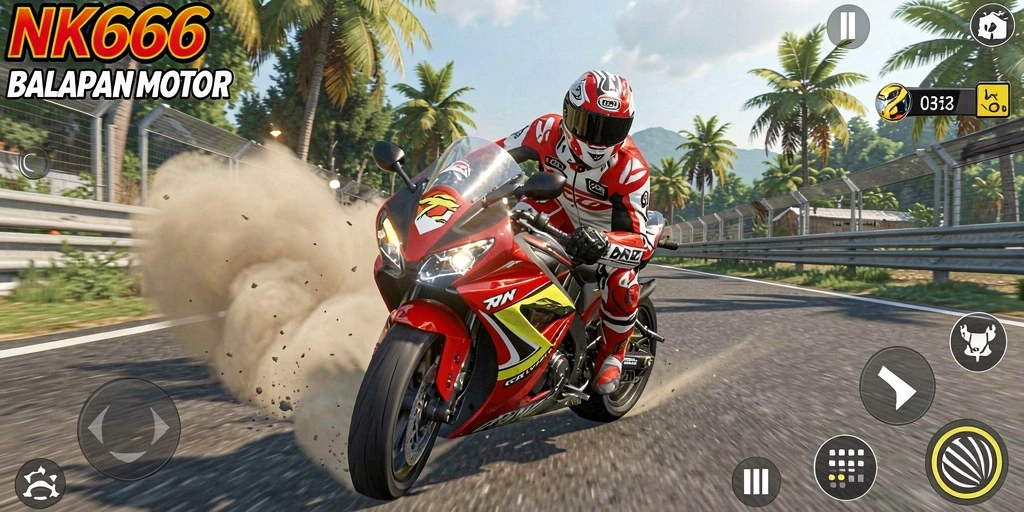 Tampilan seru gameplay balapan motor di NK666.