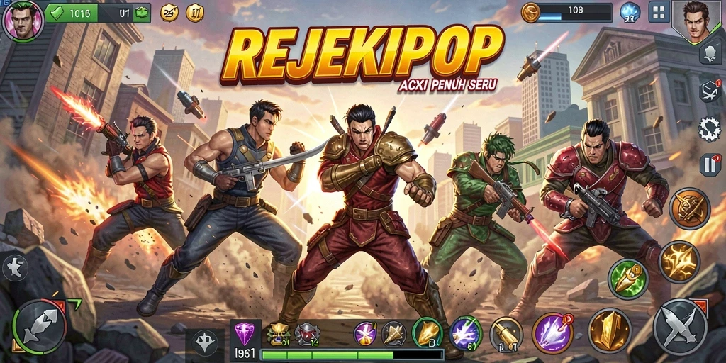 Tampilan gameplay seru dalam REJEKIPOP dengan aksi mendebarkan.