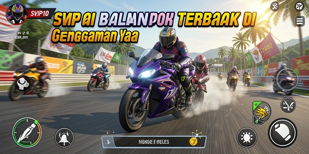 Screenshot SVIP10 menampilkan aksi balapan motor yang mendebarkan.