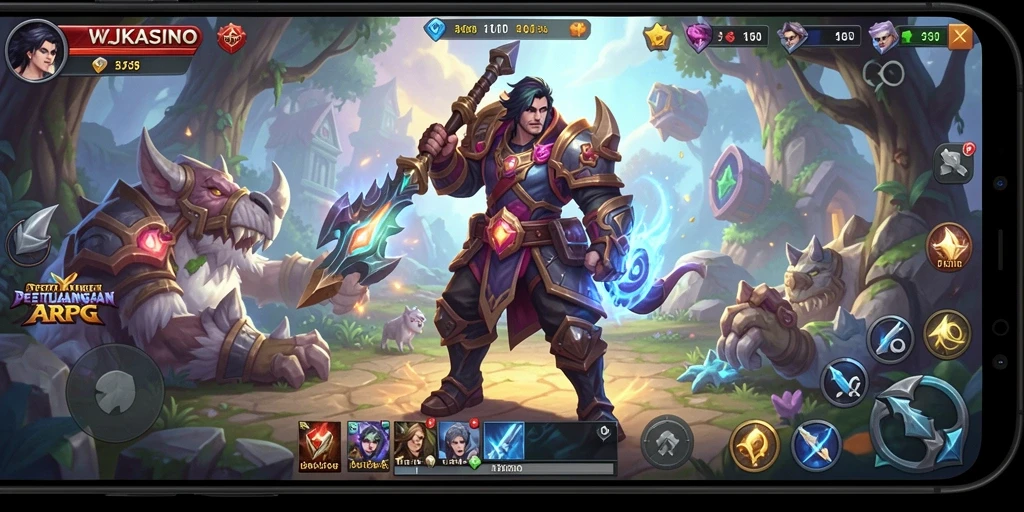 Tampilan gameplay seru WJKASINO saat bertarung melawan monster.